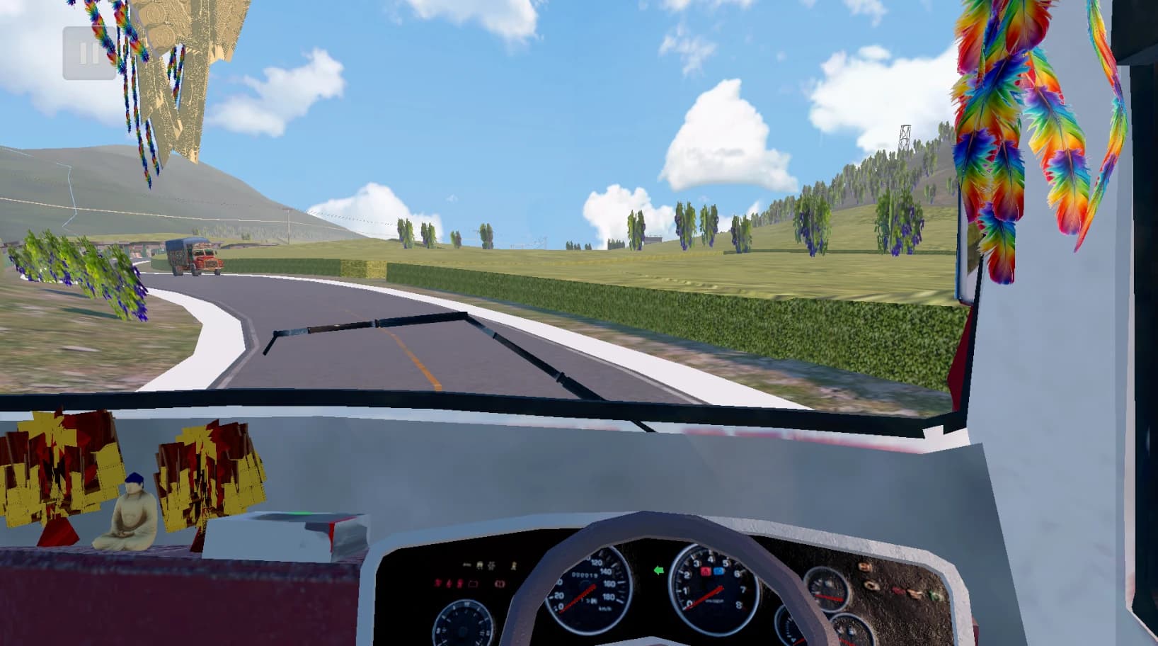 Decorated cockpit view on an open highland road